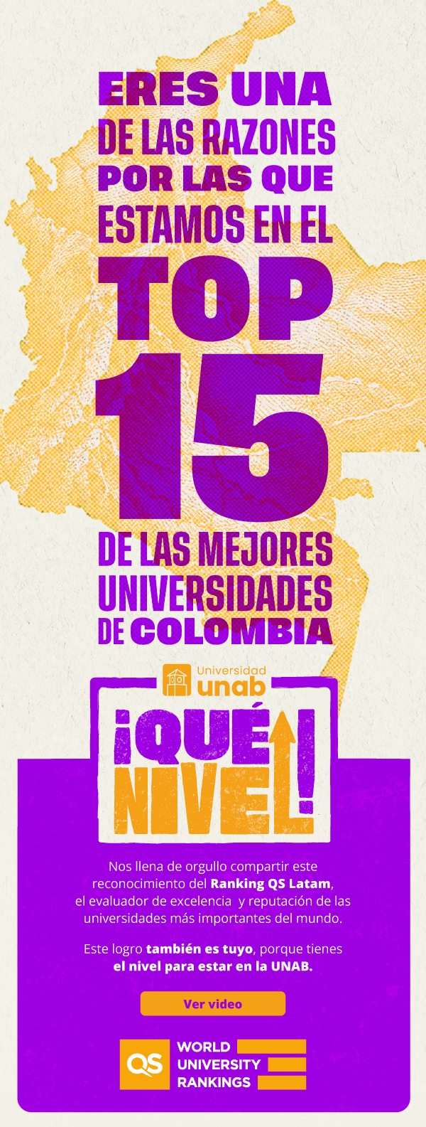 ¡La UNAB ingresa al Top 15!  Una buena noticia que también es nuestra